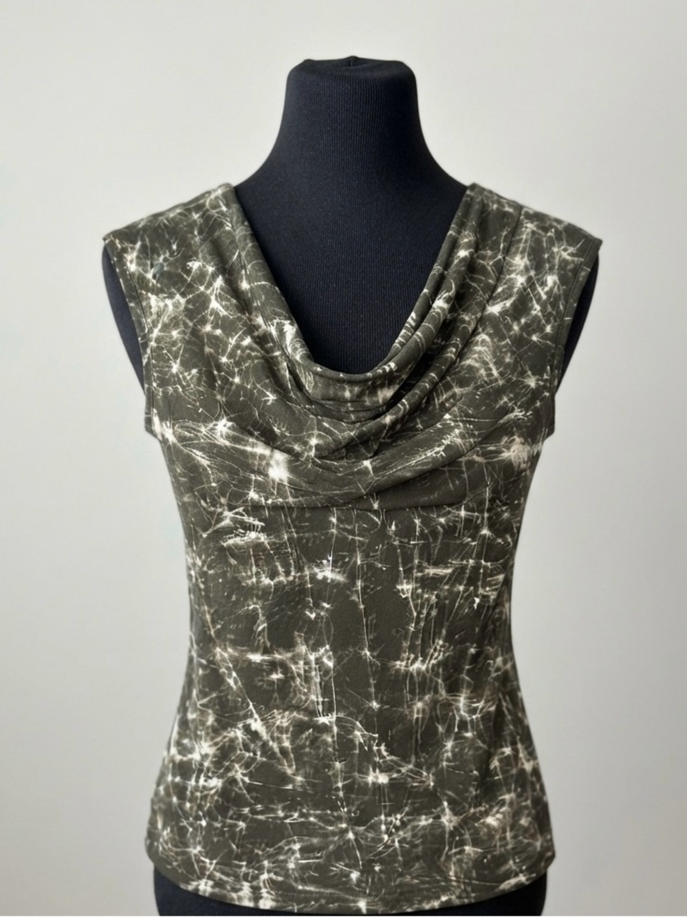 Michael Kors Olive and White Marble-Print Sleeveless Top